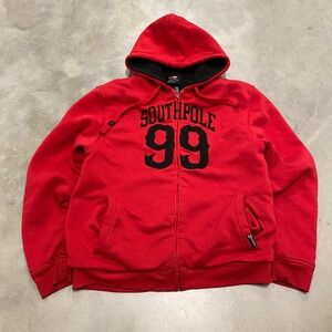 Southpole Mens Red Zip Up Hoodie Sherpa Lined 99 Graphic Size Medium